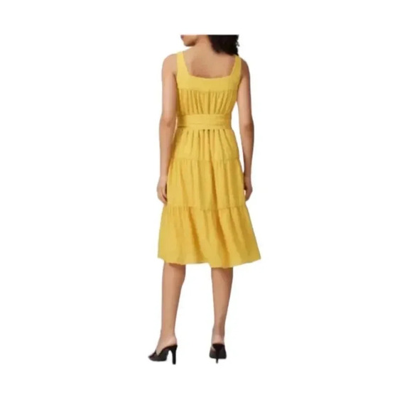 Slate & Willow Gauzy Tiered Layered Midi Tie Waist Dress Yellow Straps 2 RTR - Picture 2 of 11